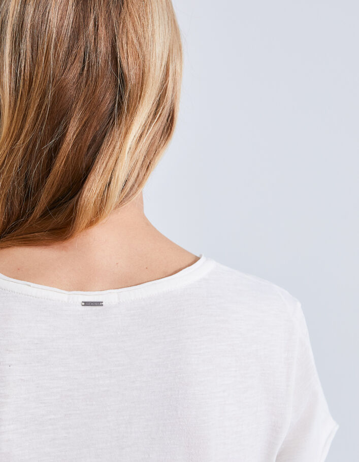 Tee-shirt écru coton bio à message clouté Femme
