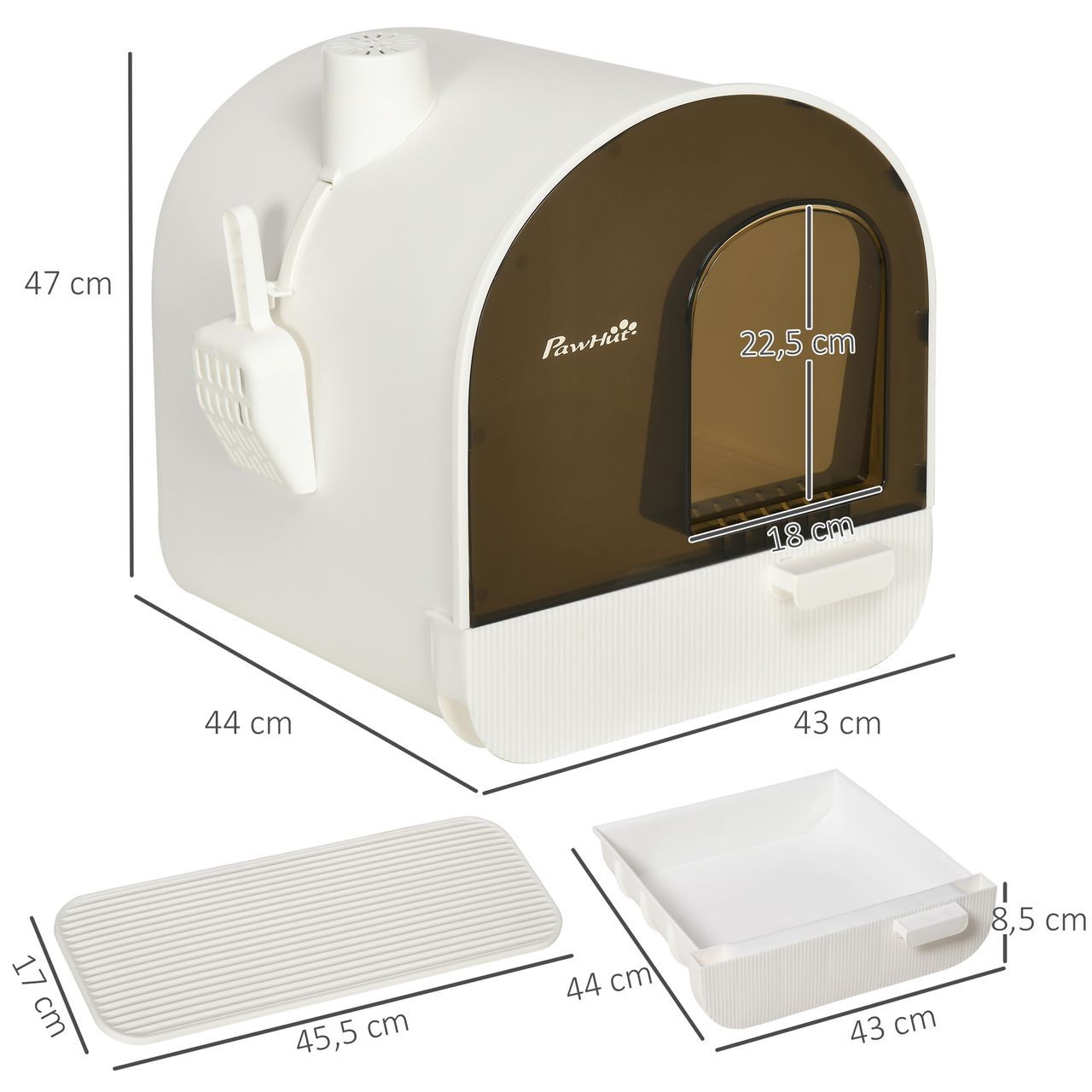 PawHut Katzentoilette Katzenklo mit Haube und Deckel Katzenstreu Matte Weiß