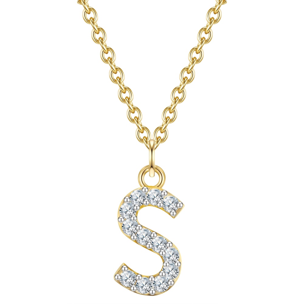 Glanzstücke München Collier en argent Lettre S Argent sterling Oxyde de zirconium (CZ) en Or jaune collier