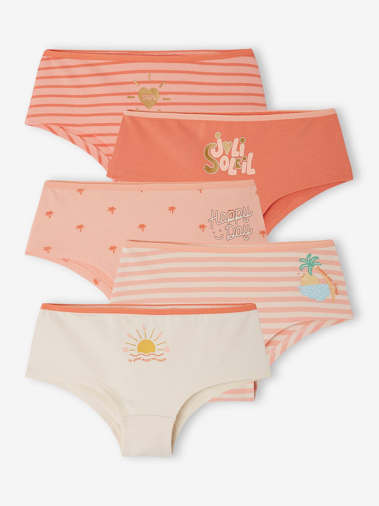 Vertbaudet 5er-Pack Mädchen Shortys mit Bio-Baumwolle - pfirsich