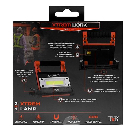 Lampă de lucru T'nB XTREMWORK - Reîncărcabilă și robustă