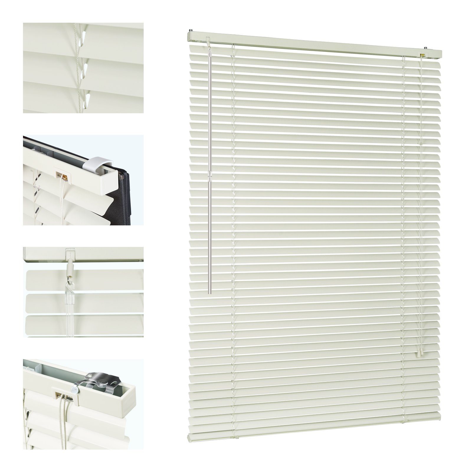 Jalousie Aluminium-Jalousie ohne Bohren, Klemmfix-Jalousie für fenster, Sekey, freihängend, 25mm Alu-Lamellen, mit Bohren, inklusive Montagematerial