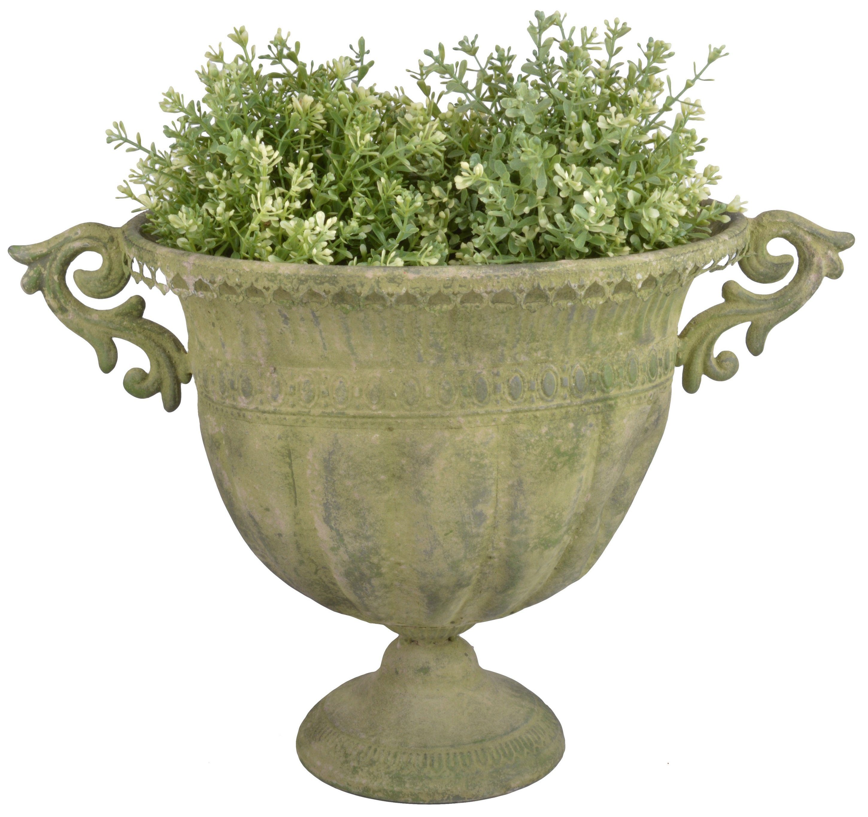 esschert design Übertopf Esschert Aged Metall Grün Vase oval 31 cm Pokal Kübel Amphore Umtopf Blumentopf