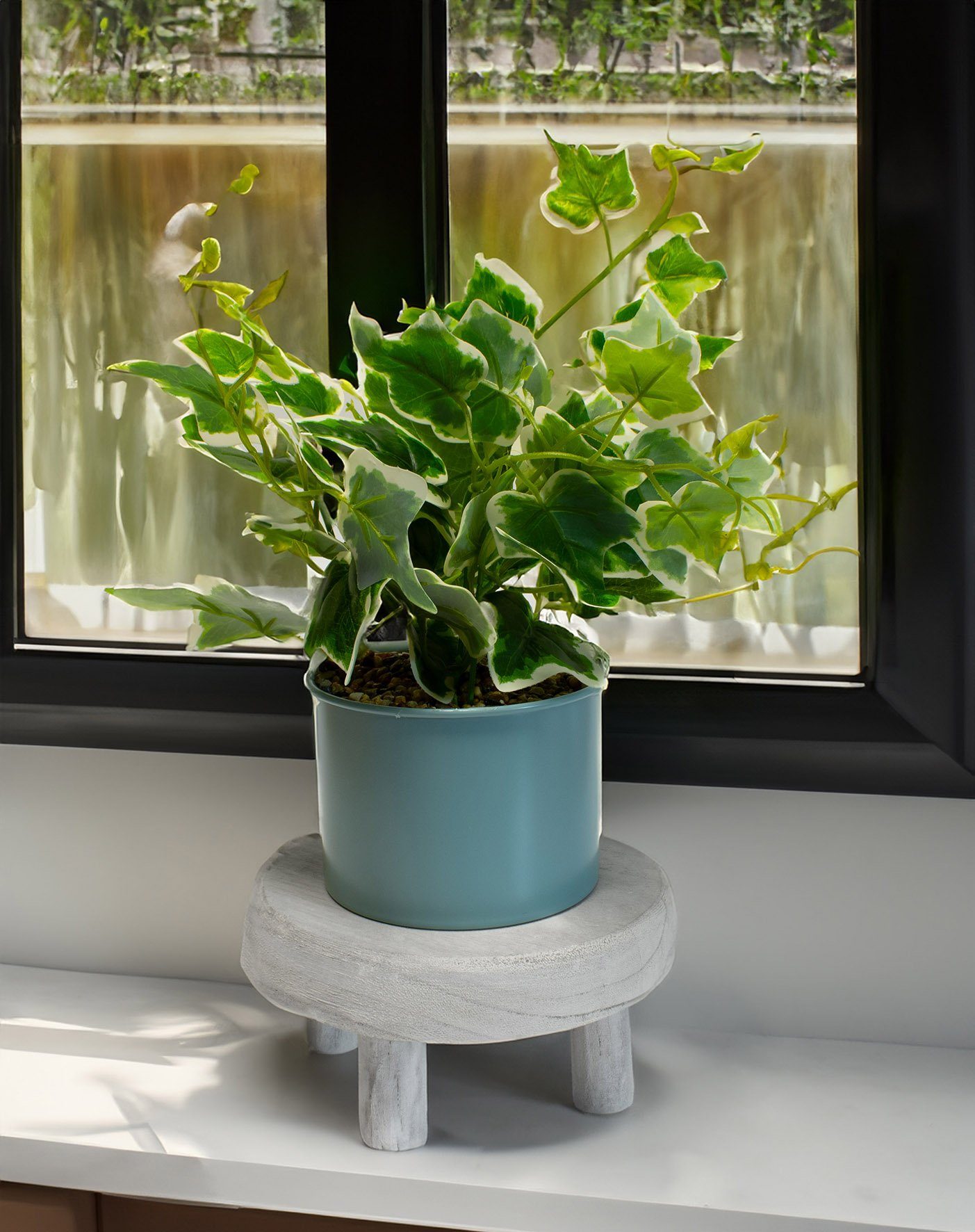 Spetebo Blumenhocker Holz Pflanzenhocker klein 20 cm - white washed (Packung, 1 St., Pflanzenständer mit 4 Füßen), Massivholz Blumenteller rund
