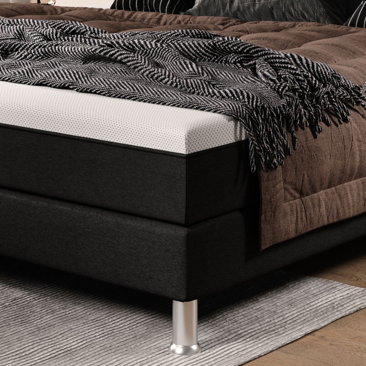 IHG Boxspringbett Sunny Plus 180x200 Webstoff Schwarz