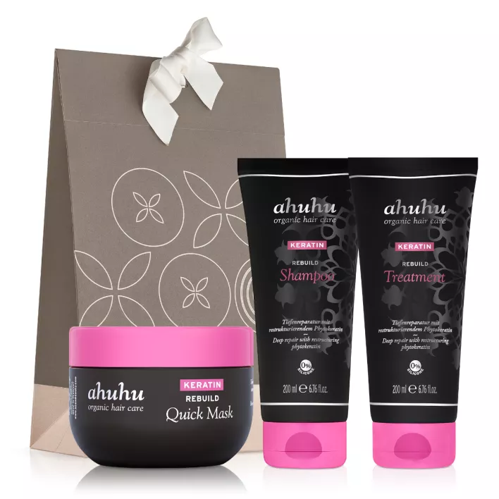 KERATIN Rebuild Aufbau-Pflege für strapaziertes Haar Geschenk-Set 3-teilig