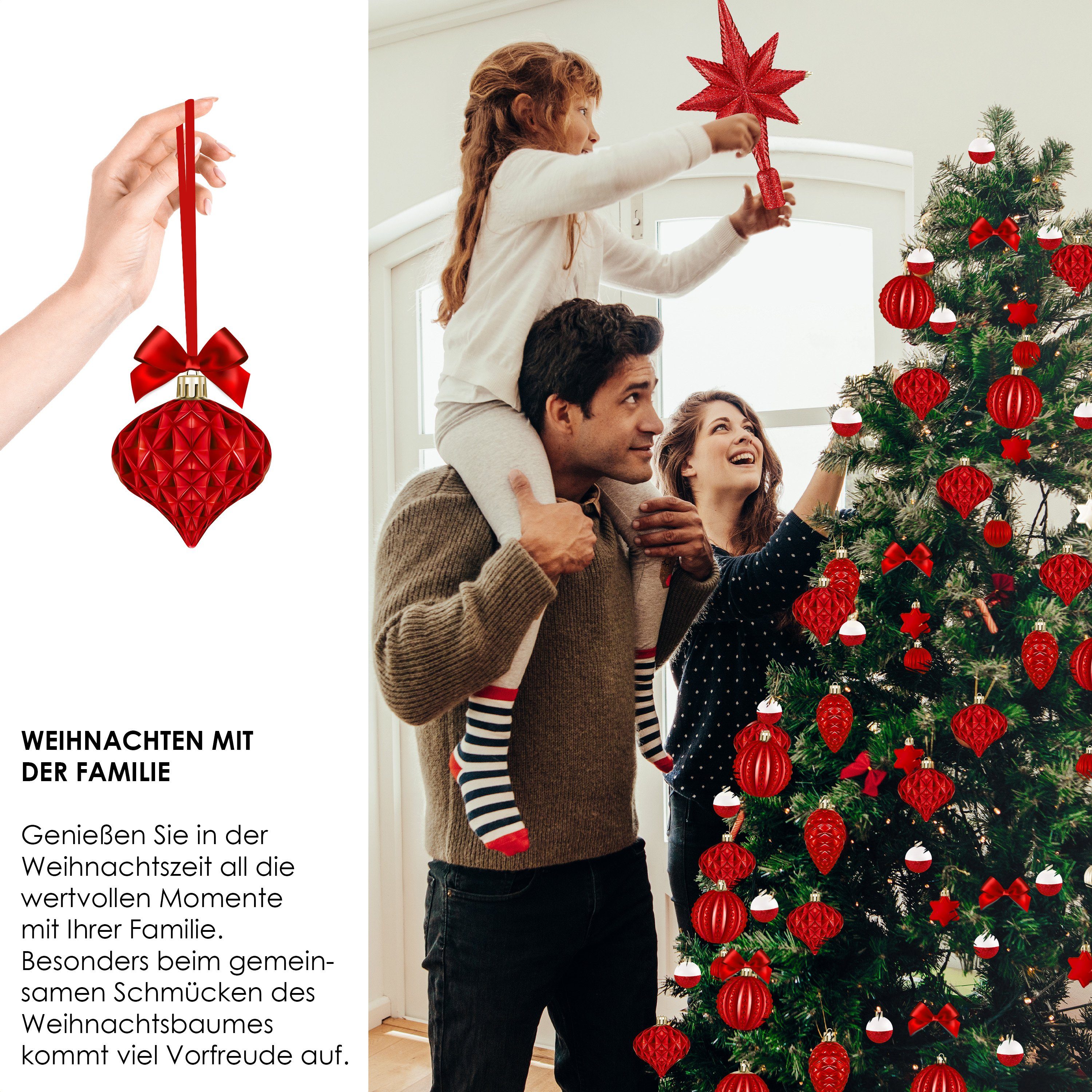 KESSER Christbaumschmuck (101-tlg), Weihnachtskugeln 101-teiliges Set Baumspitze Christbaumk