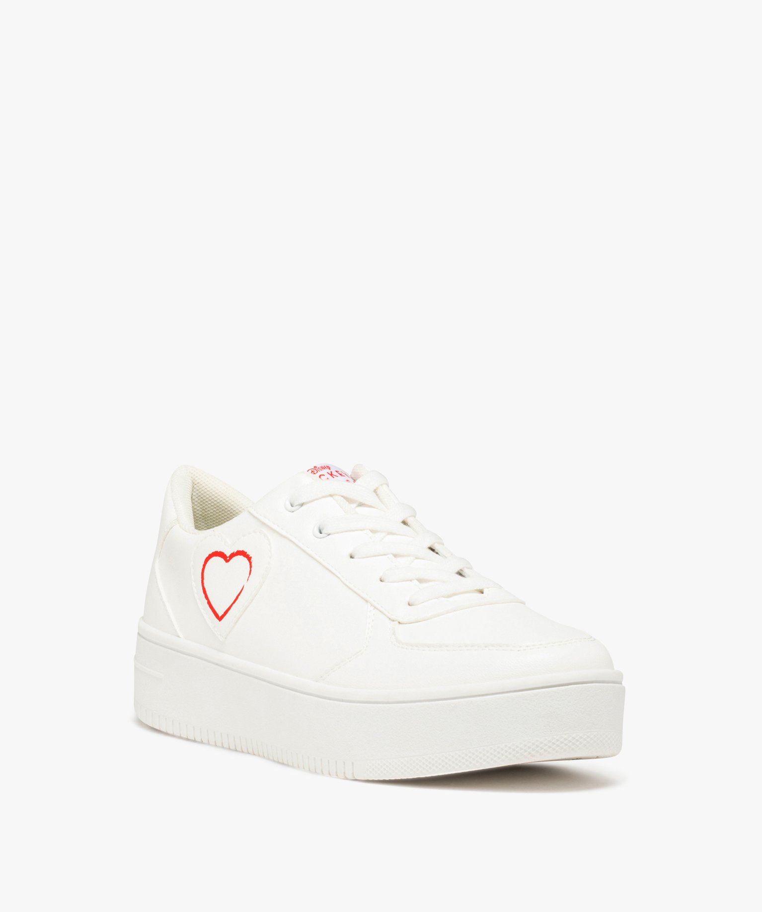Baskets femme unies à lacets motif cur Mickey - DS blanc | GEMO