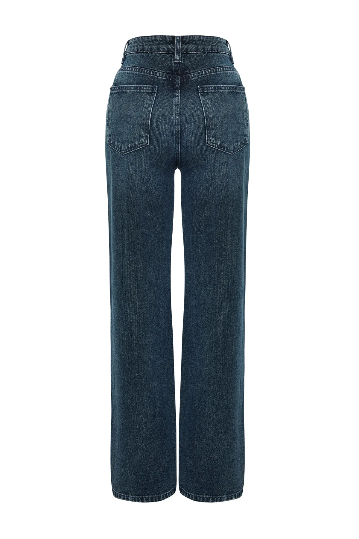 Trendyol Collection  Dunkelblaue Vintage-Jeans mit hoher Taille und weitem Bein und verblasstem Effekt TWOSS24JE00080