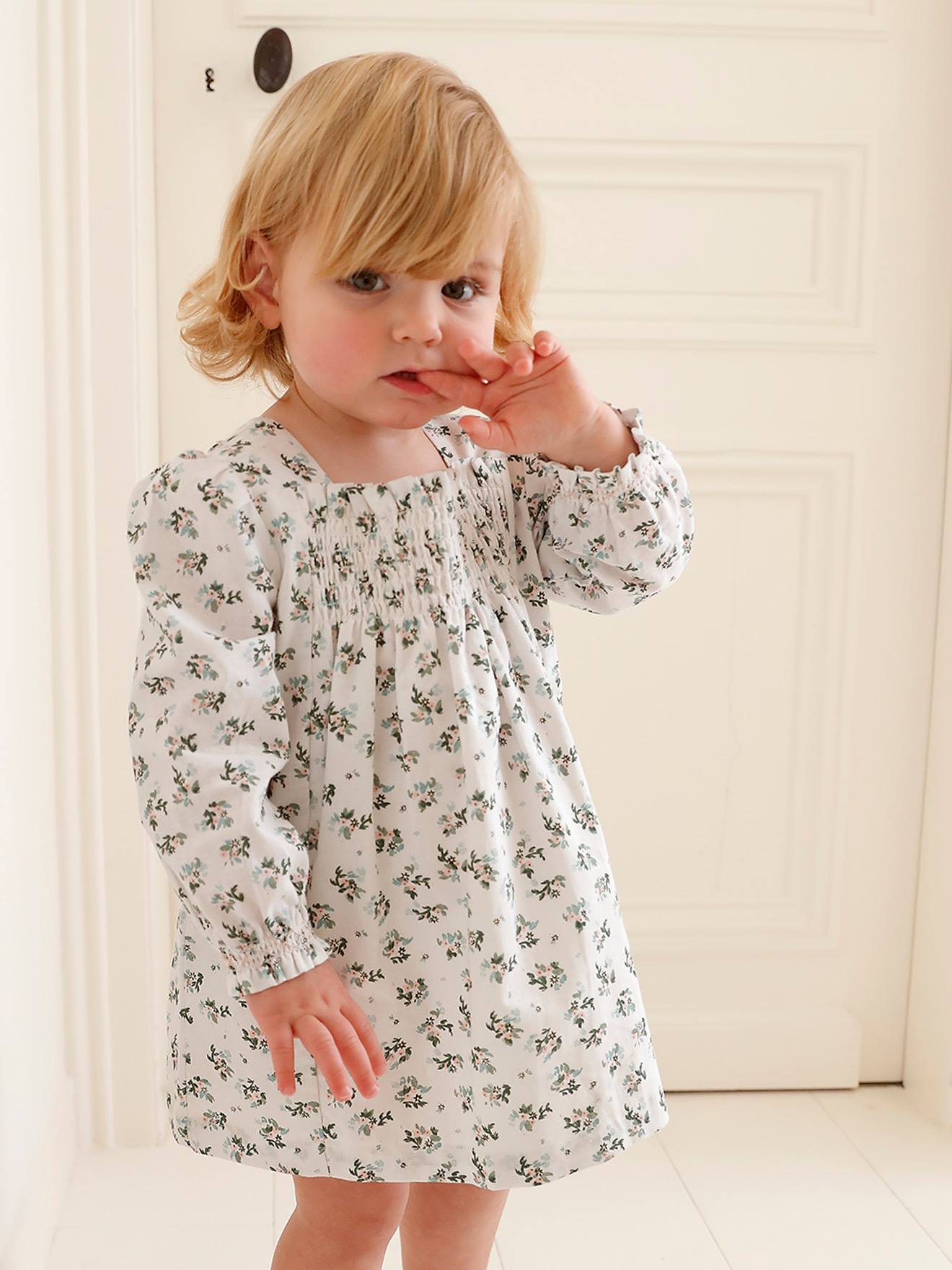 Vertbaudet Gesmoktes Mädchen Baby Kleid - weiß