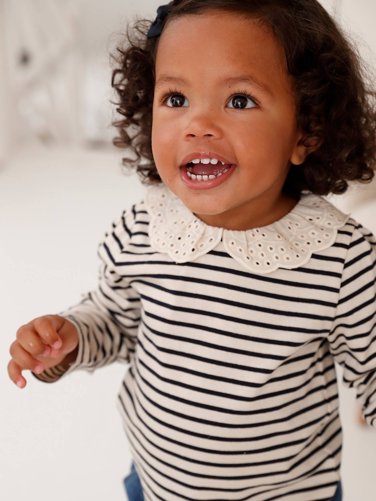 Vertbaudet Baby Shirt mit besticktem Kragen Oeko-Tex - marine gestreift