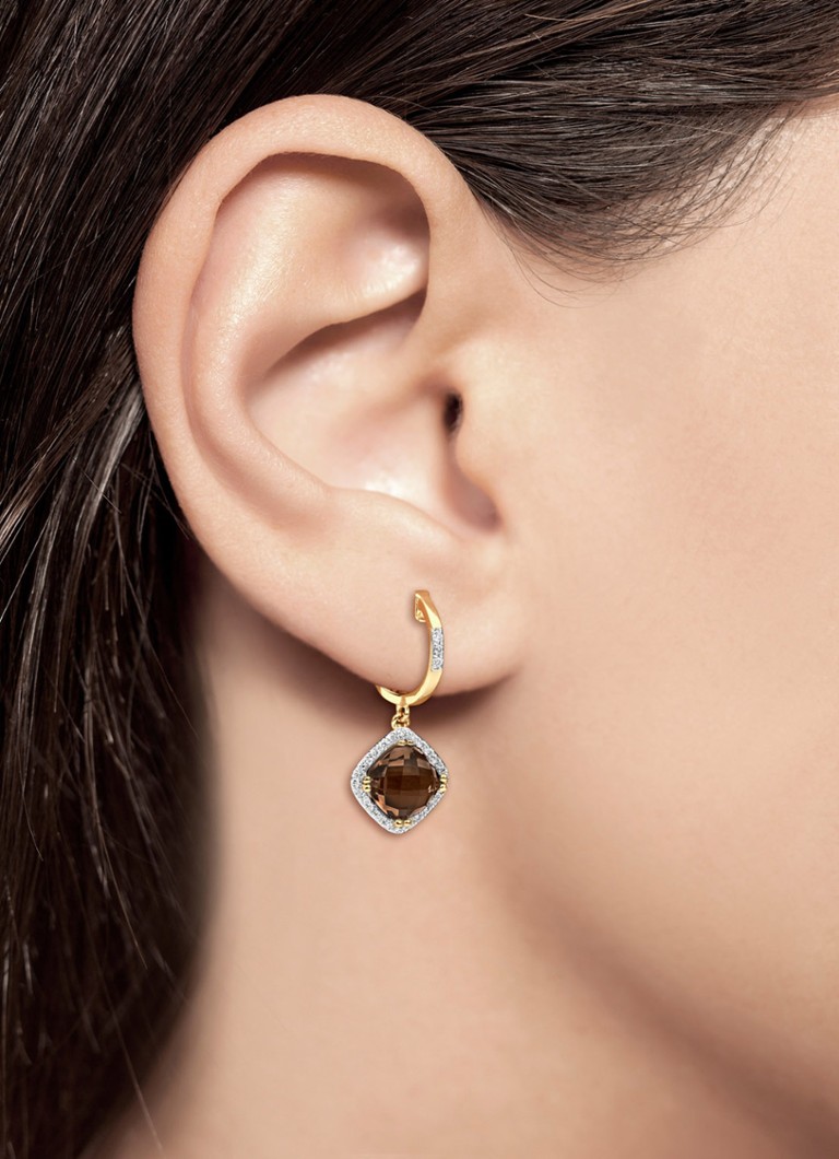 Diamond Point Yellow gold earrings 2.94 ct smoky quartz Fiesta