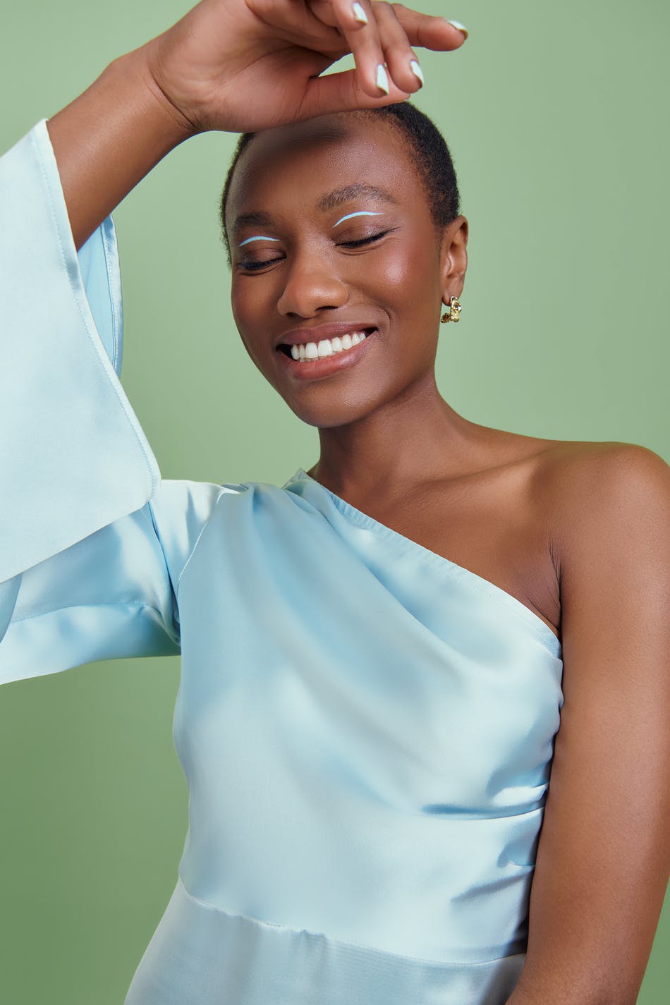 One shoulder frill slit dress