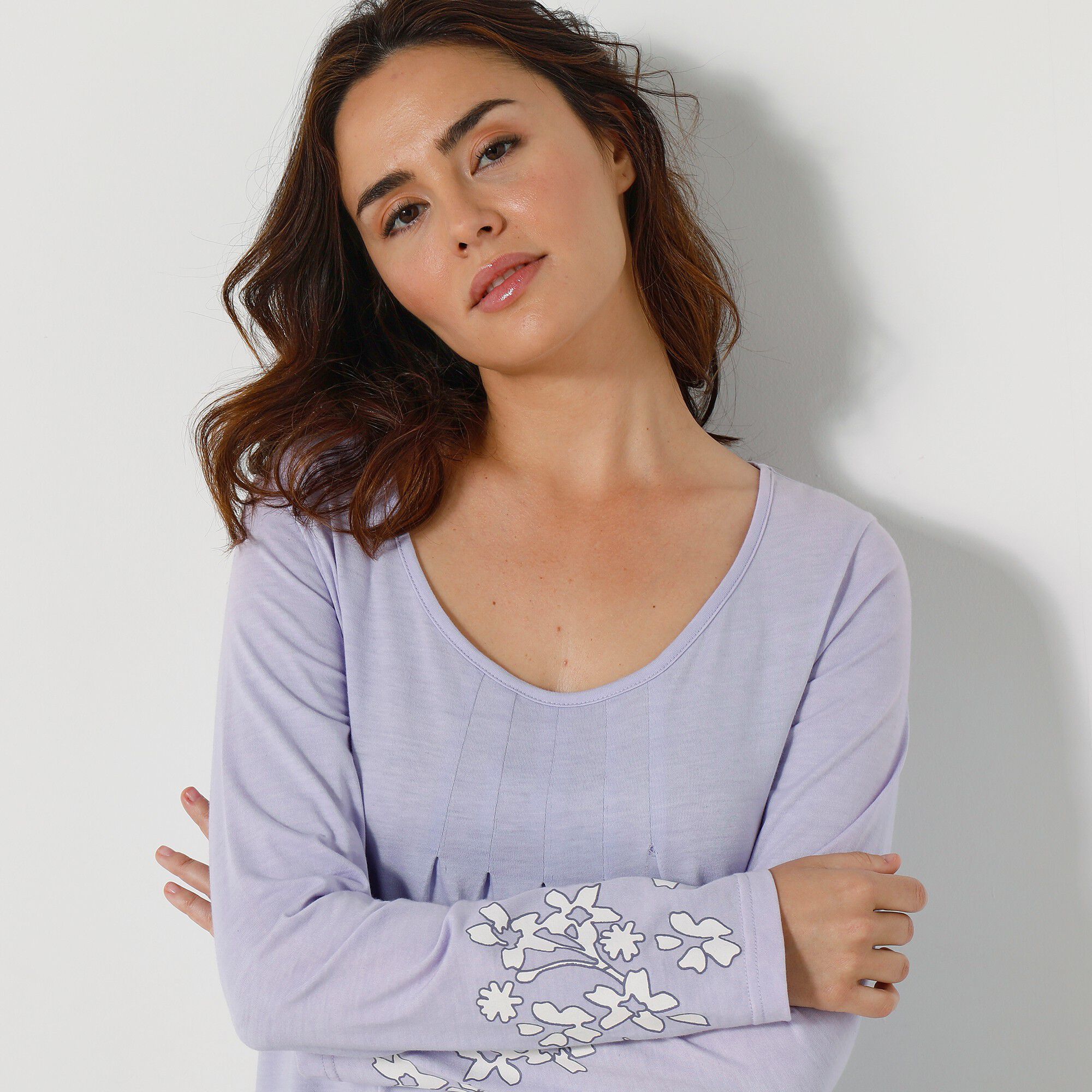Chemise de nuit imprimée fleurie manches longues