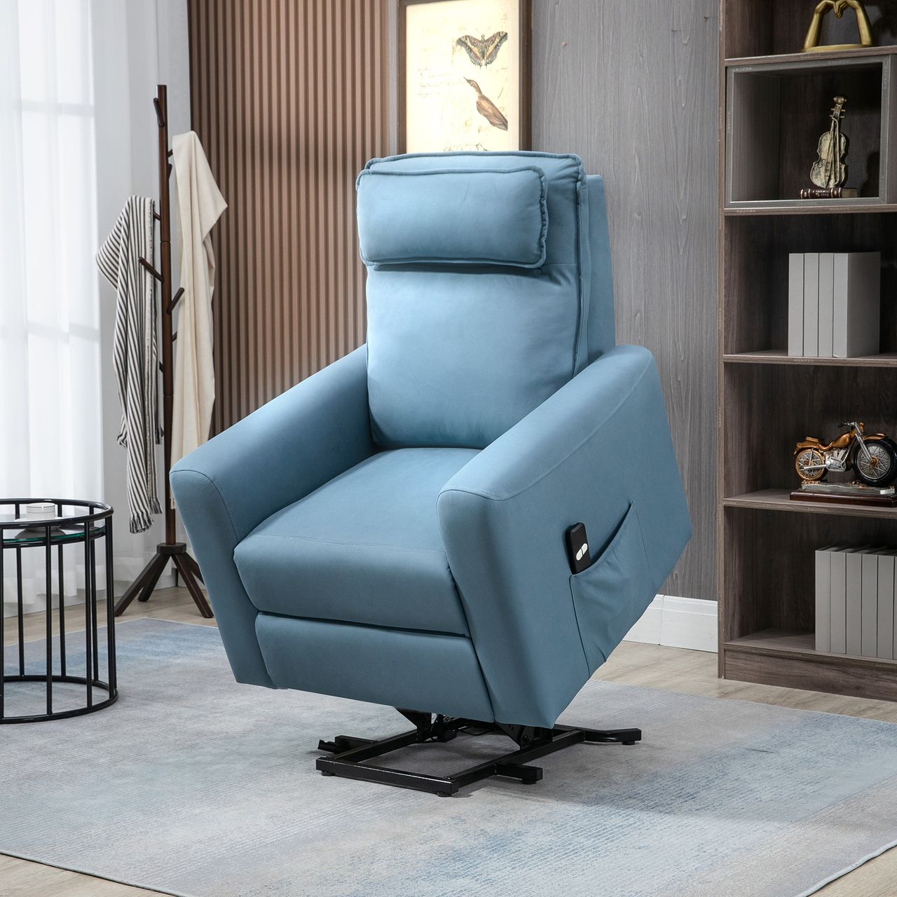 HOMCOM Elektrischer Aufstehsessel Relaxsessel mit Aufstehhilfe, Samt, Blau