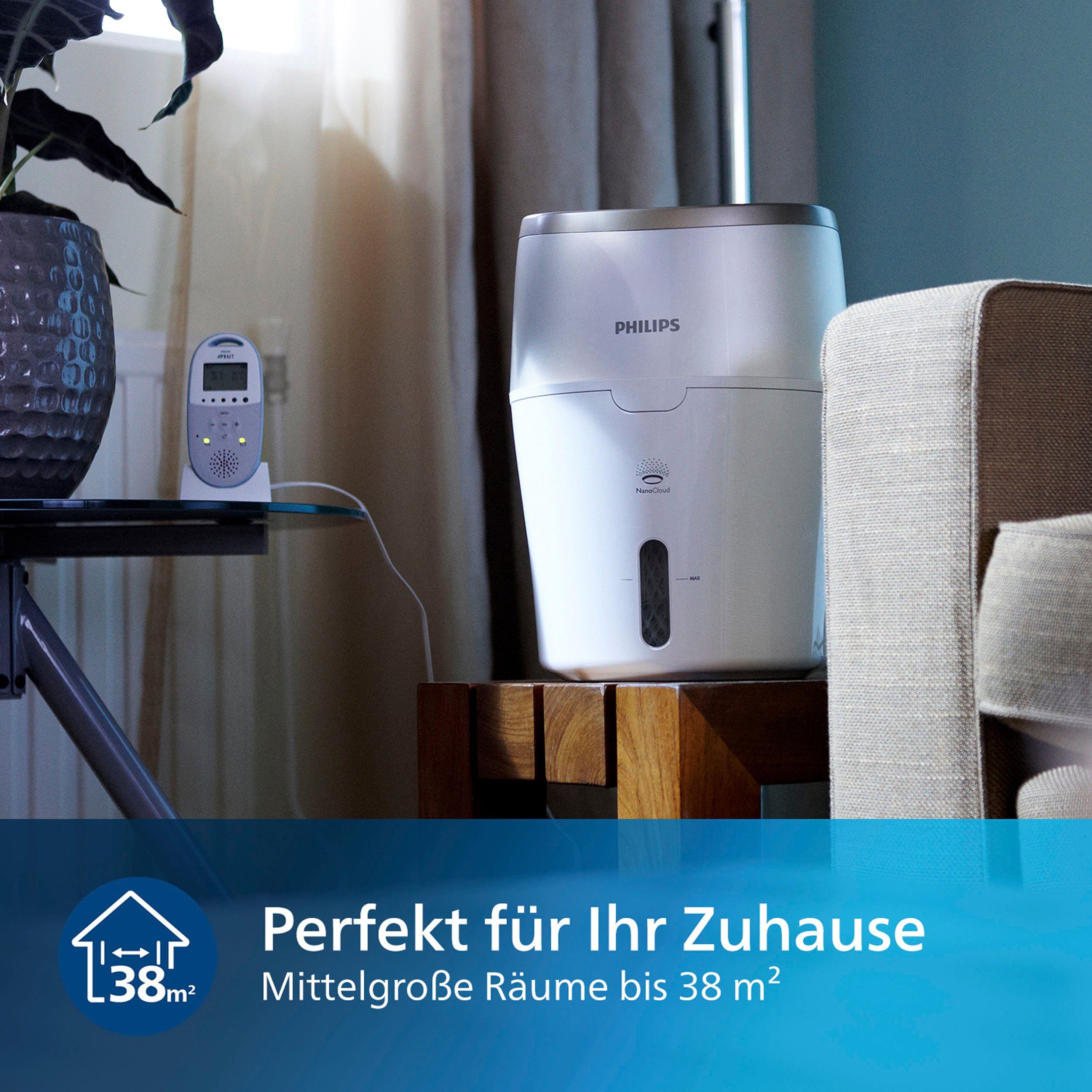 Philips Luftbefeuchter HU4811/10 2000 Serie, für 38 m² Räume, mit NanoCloud-Technologie