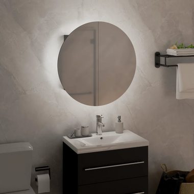 vidaXL Badezimmerspiegelschrank Badezimmerschrank mit Rundem Spiegel & LED Grau 40x40x17,5 cm (1-St)