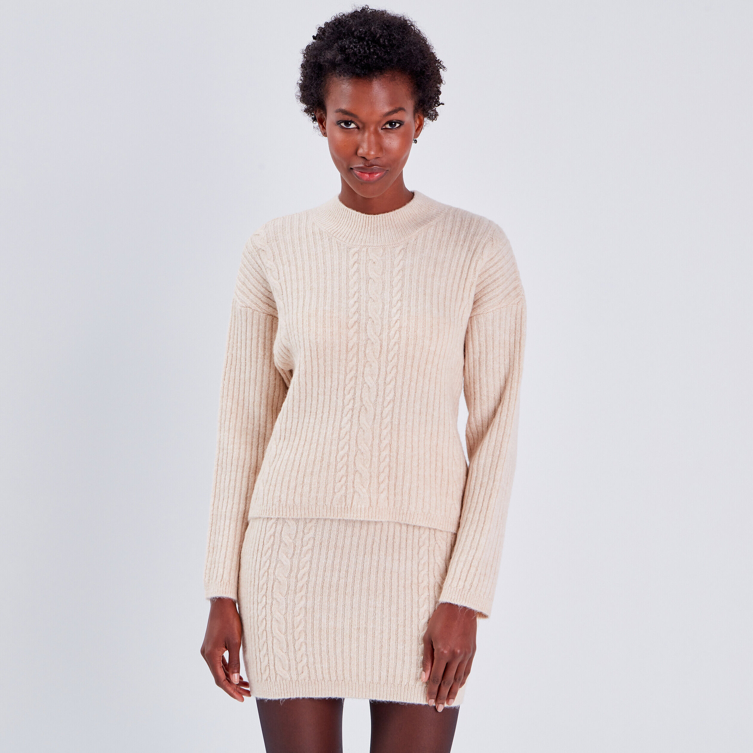 Pull avec col montant beige femme | Cache Cache