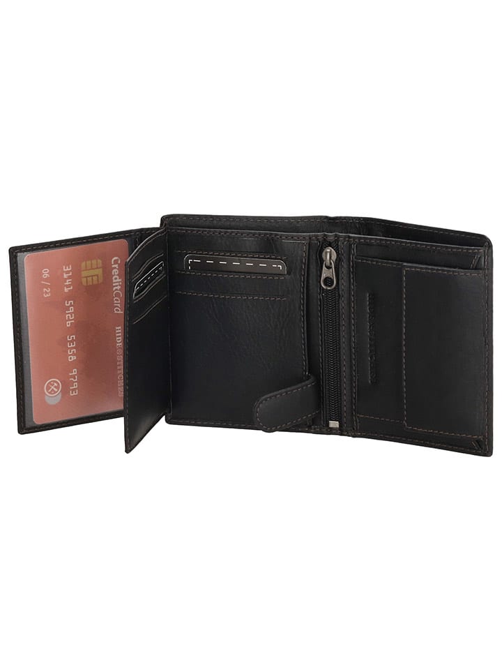 HIDE & STITCHES Leder-Geldbörse in Schwarz - (B)10 x (H)8 x (T)1,5 cm günstig kaufen onesize