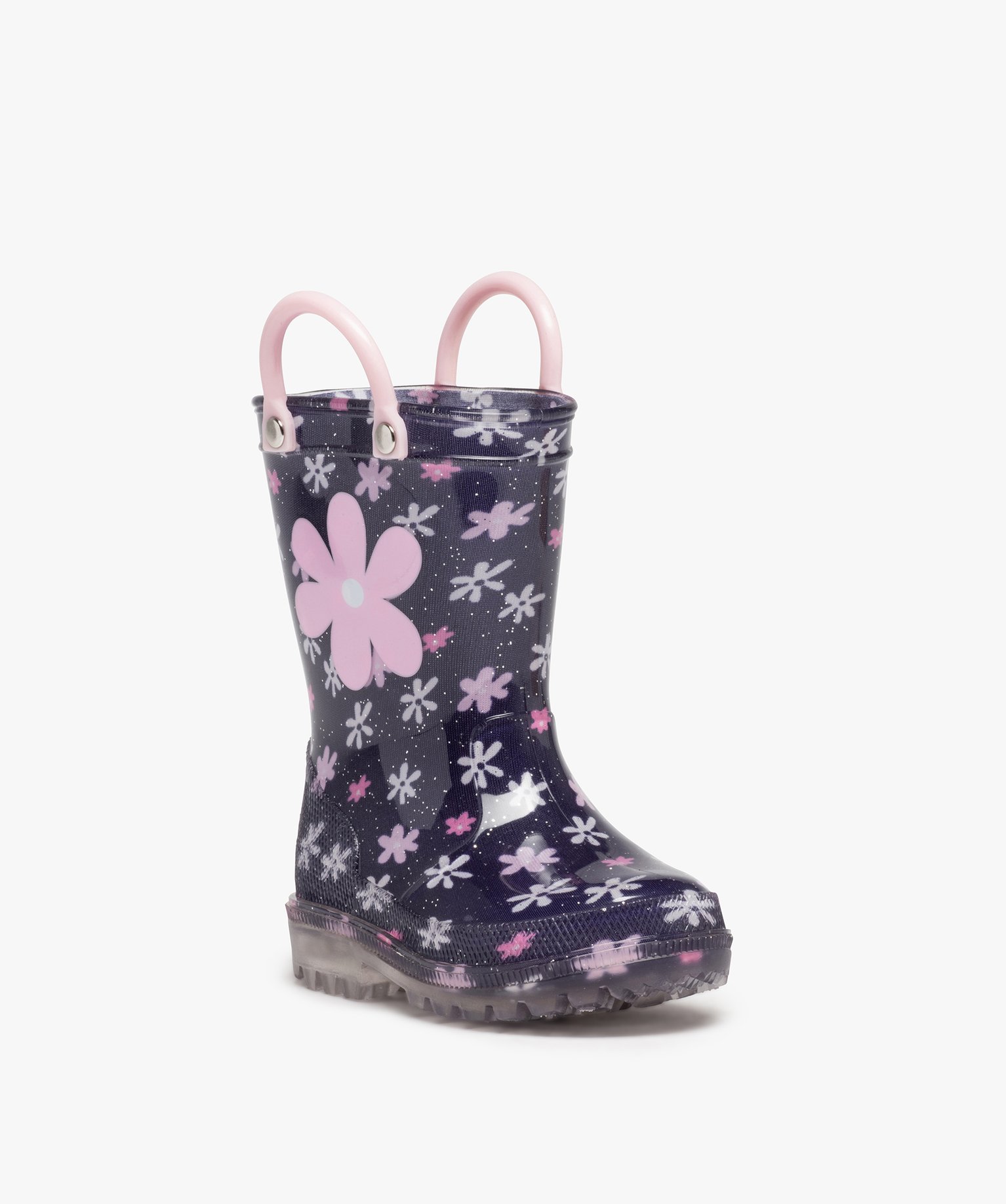 Bottes de pluie bébé fille à anses et semelle lumineuse marine | GEMO