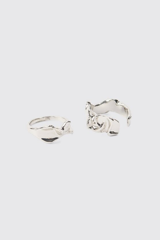 2er-Pack geschnürte Metall-Ringe in Silber