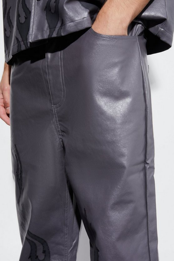PU-Hose mit geradem Bein und Flammen-Saum
