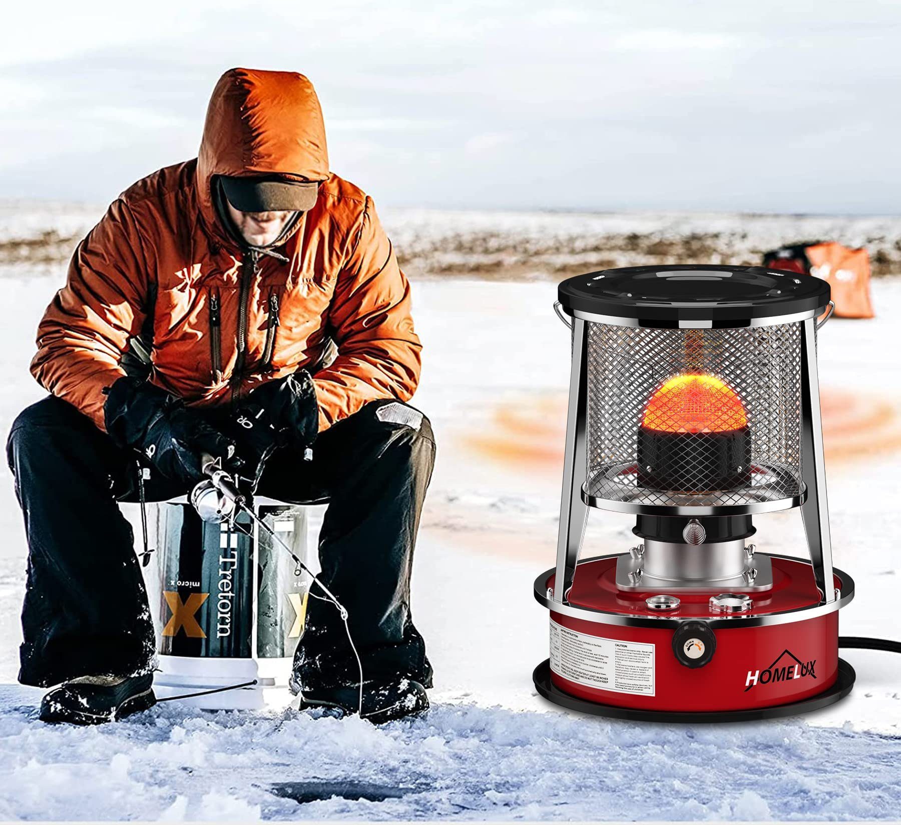 HOMELUX Heizstrahler Petroleumheizung 4.5L&8900 BTU/H Petroleumofen Ohne Strom Innen, Tragbare Petroleum-Heizung Petroleum,für Camping Zelt Heizung Kochen