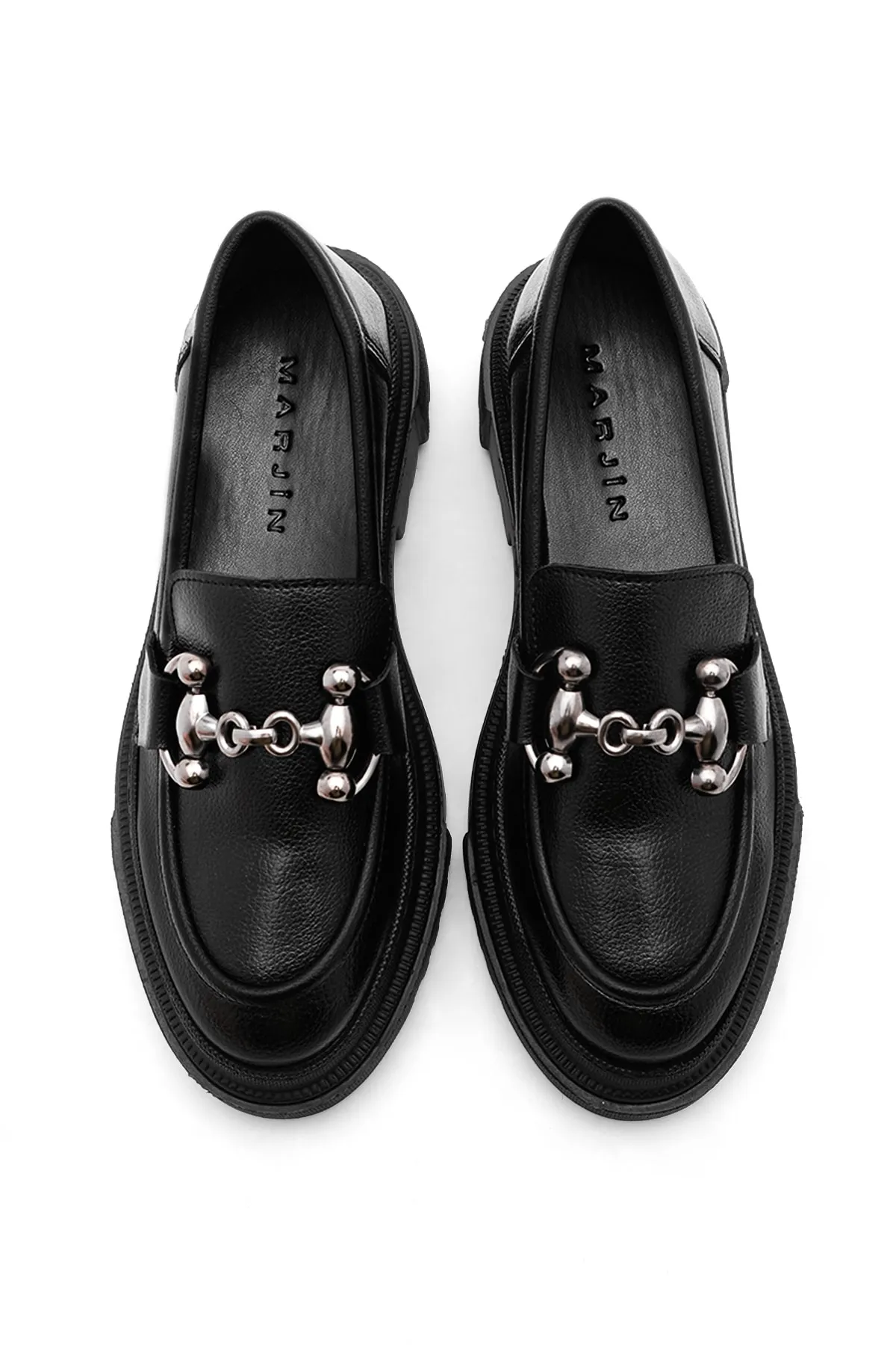Marjin  Damen Loafer Dicke Sohle Kette Freizeitschuhe Forela Schwarz