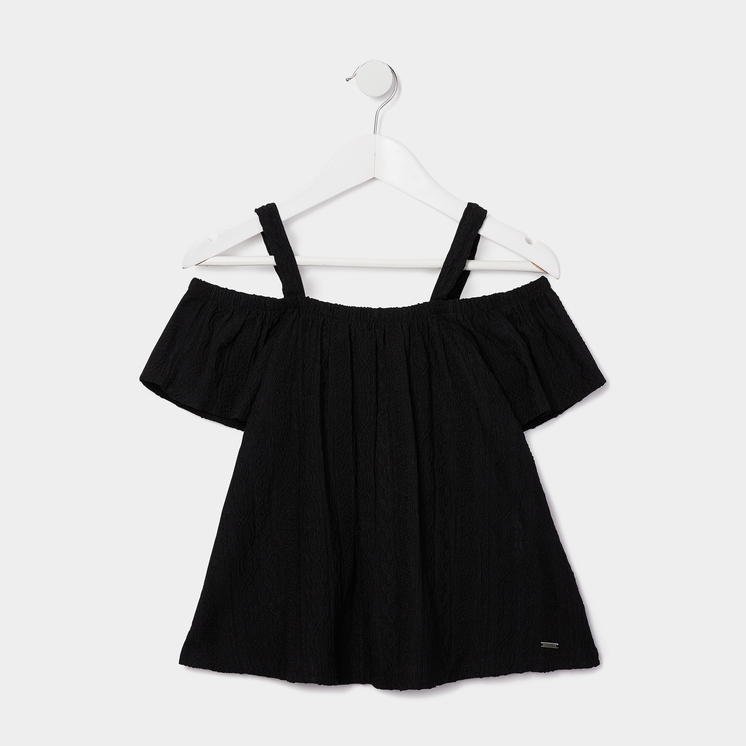 T-shirt manches courtes col bardot noir fille | La Halle