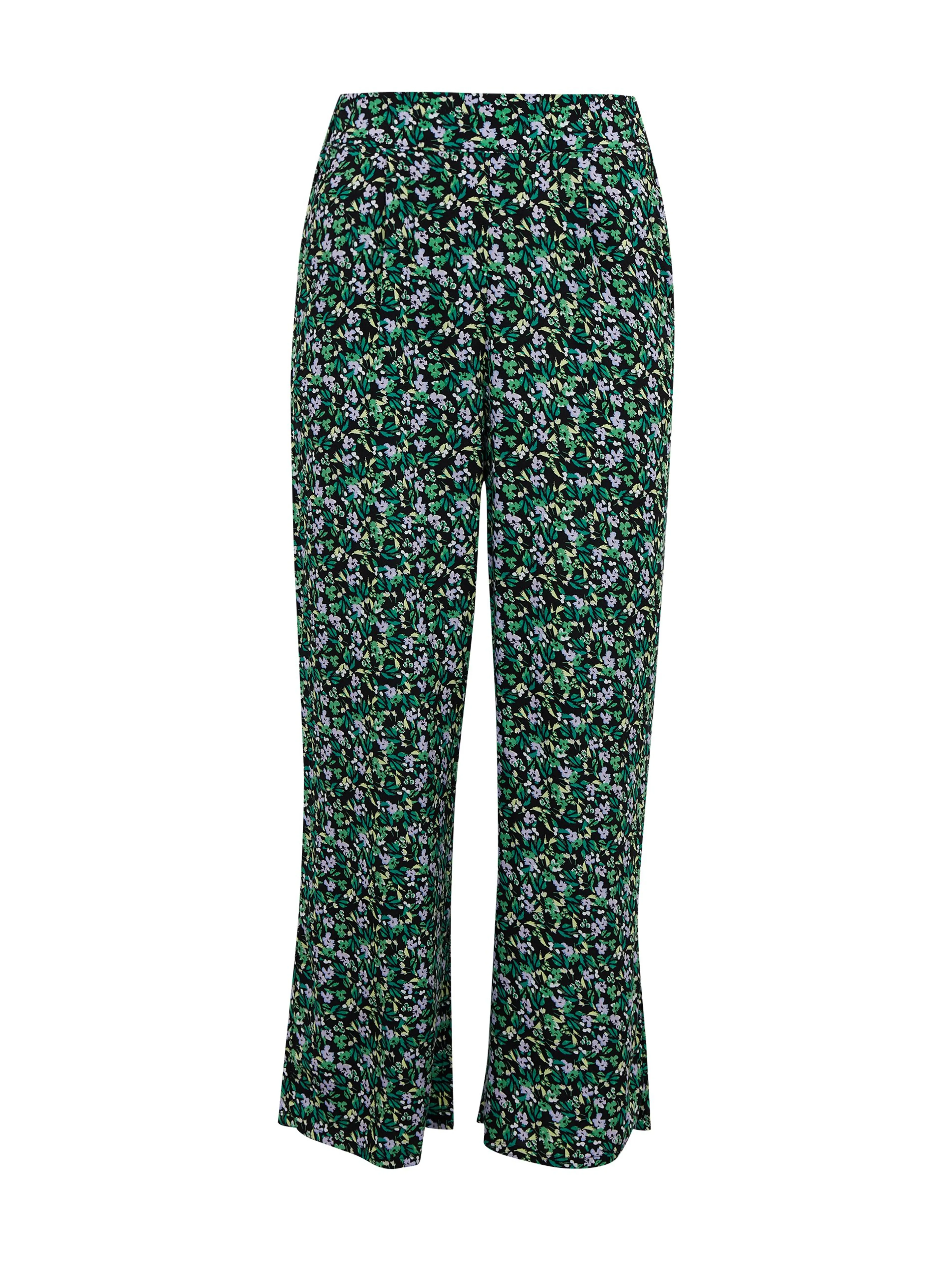 Schwarz-grüne Damenhose mit Blumenmuster ORSAY