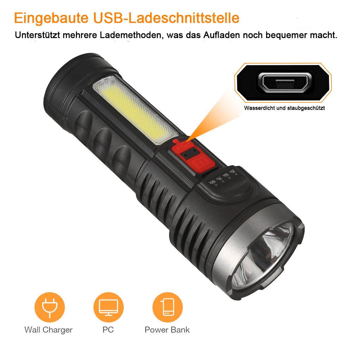 ombar LED Taschenlampe Taschenlampe LED Aufladbar Extrem Hell, Batteriebetrieben (1-St), Wasserdicht Flashlight Torch für Outdoor Camping