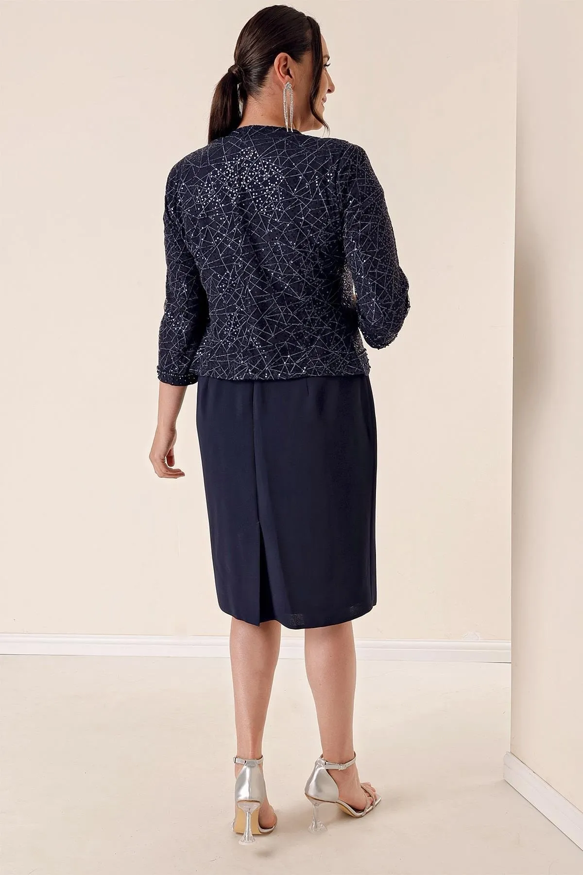 By Saygı  Krepp-Griter-Kleiderjacke B.b. Anzug Marineblau