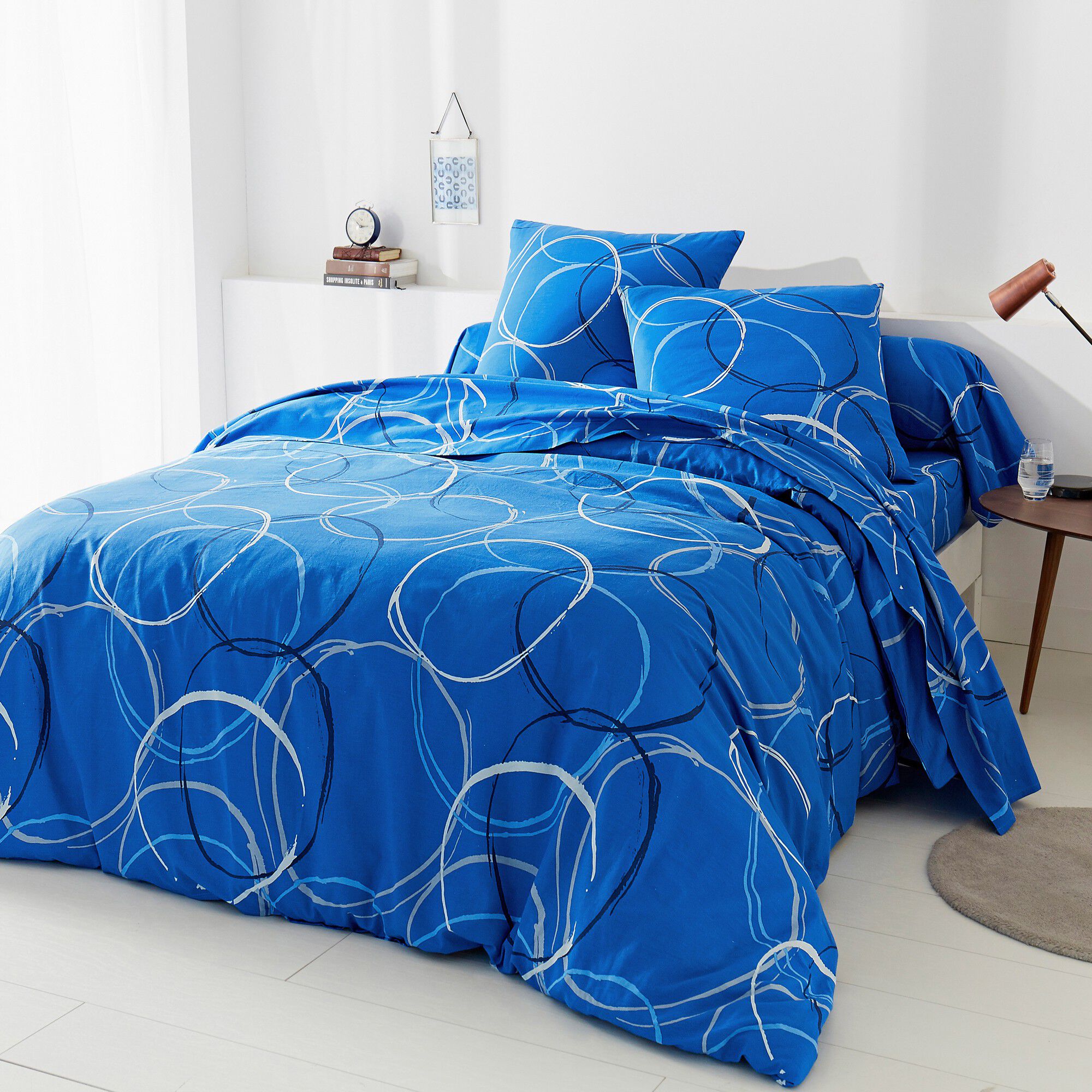 Linge de lit Noémie en polyester-coton imprimé cercles