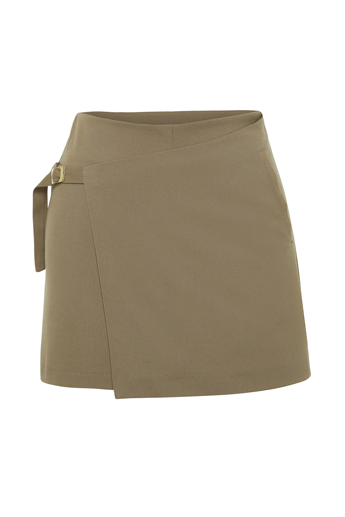 Trendyol Collection  Steinfarbener, zweireihiger, gewebter Shorts-Rock mit Schnalle und detailliertem Verschluss TWOSS24SR00061