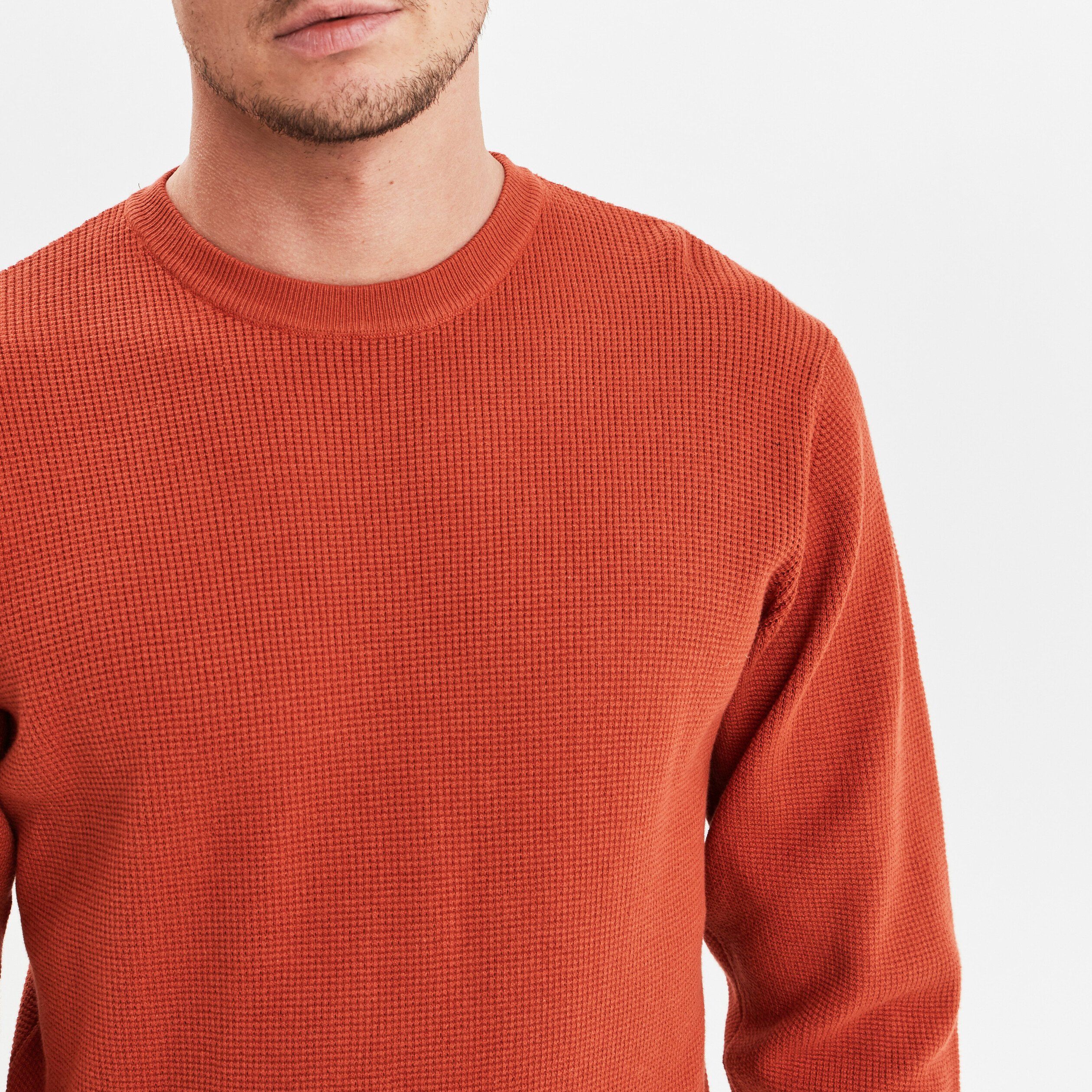 Pull avec col rond à relief orange foncé homme | La Halle