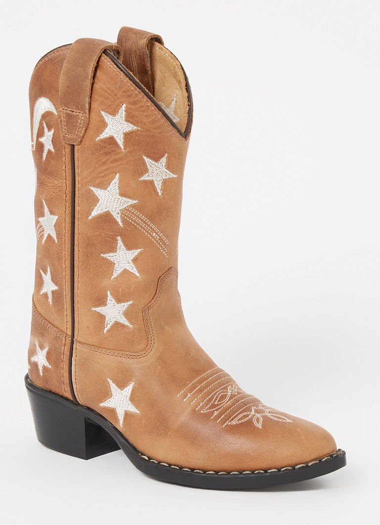 Ghete cowboy din piele neagră cu stele brodate