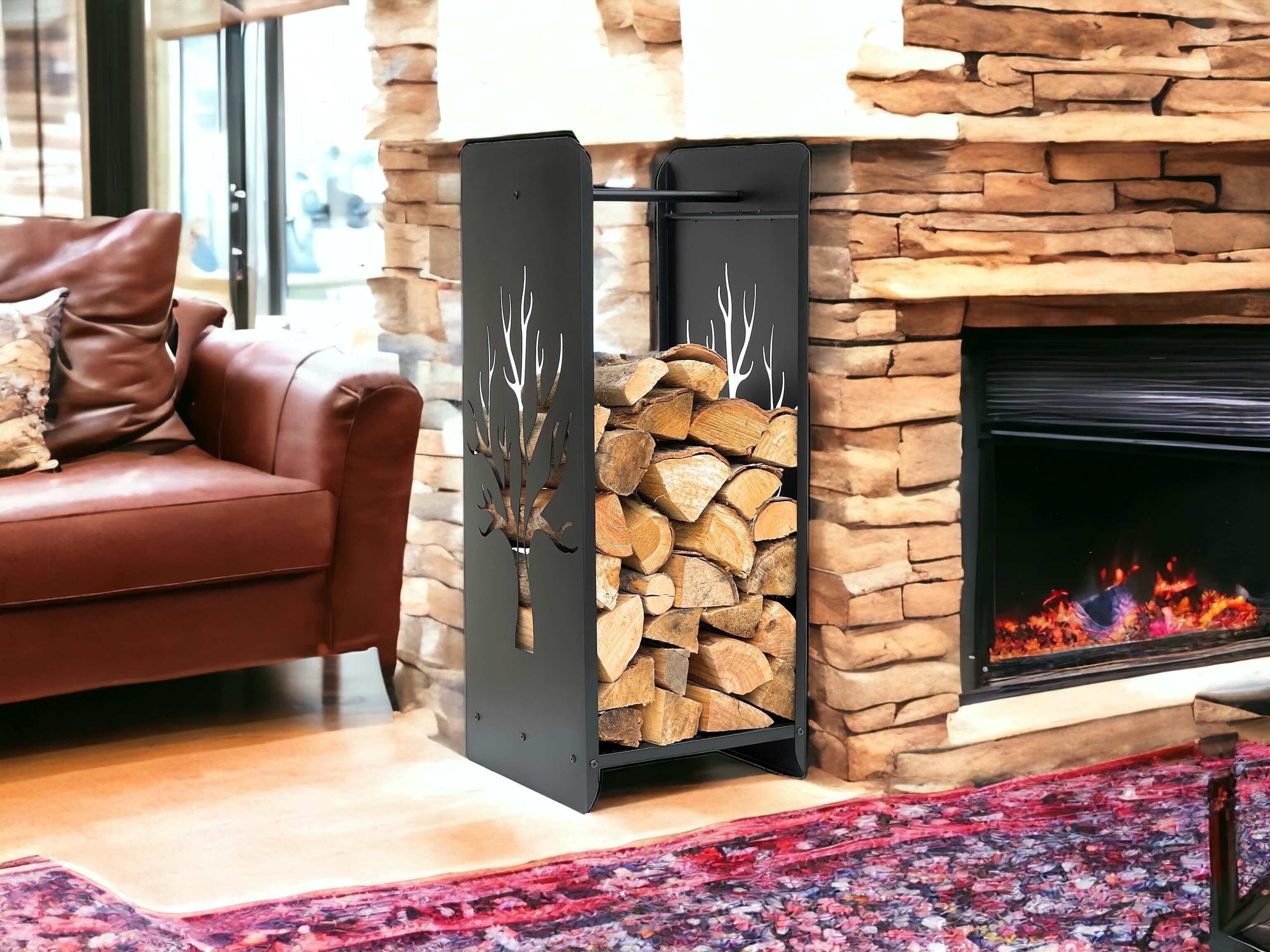 DanDiBo Kaminholzregal Kaminholzregal Innen Metall Schwarz 100 cm Kaminholzständer 96428