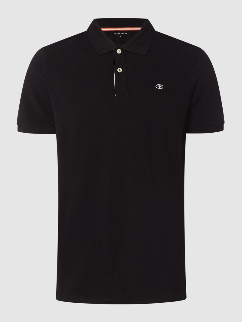Poloshirt mit Logo-Stitching Modell 'Basic' in schwarz