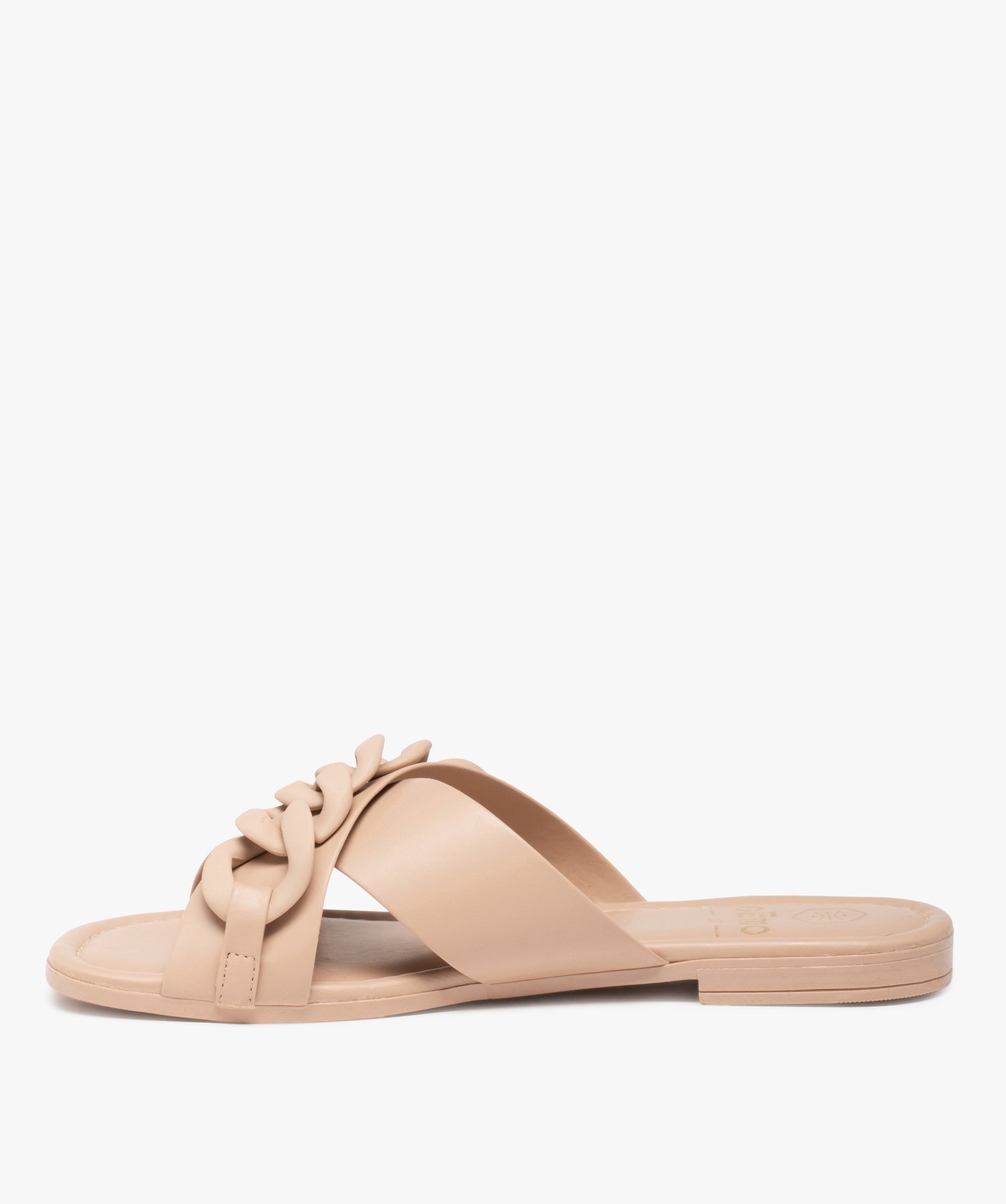 Mules femme à talon plat avec maillons de chane mats rose | GEMO