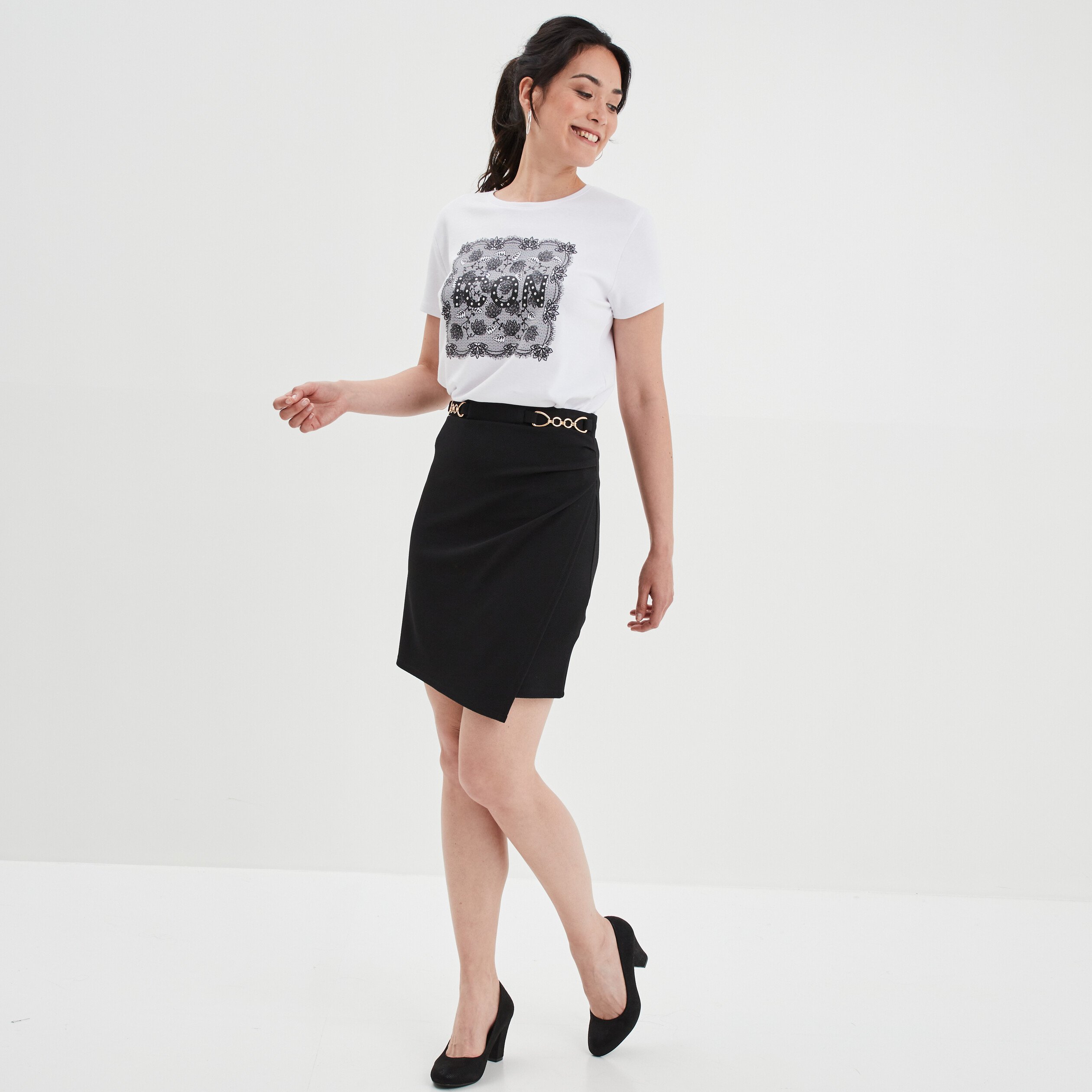 T-shirt ajusté à strass Mosquitos blanc femme | La Halle