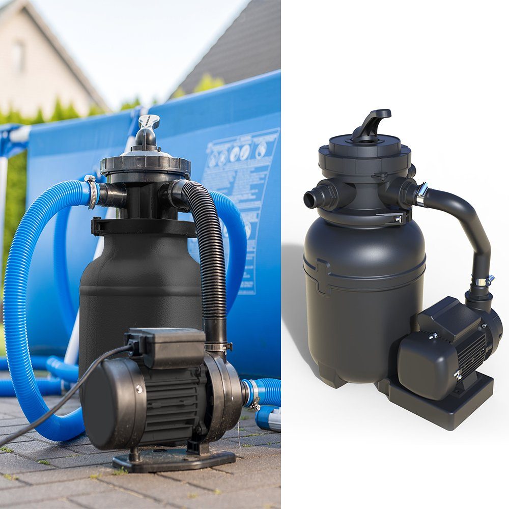 OK-Living Sandfilteranlage Sandfilter Poolpumpe Poolfilter 7m³ mit Vorfilter 7000 l/h (Set)