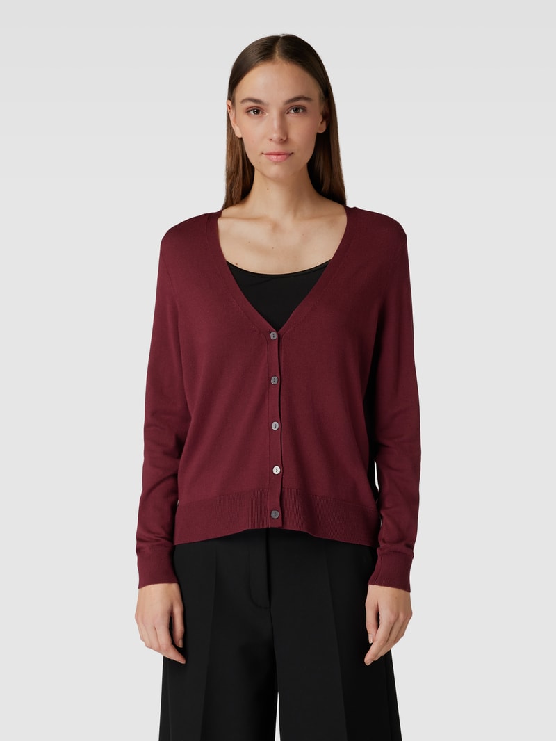 Strickcardigan mit tiefem V-Ausschnitt in bordeaux rot