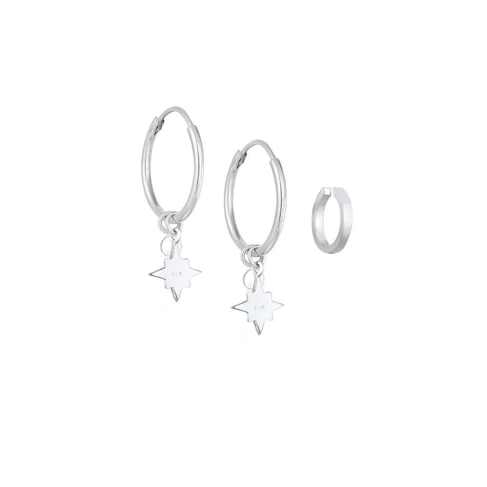 Elli Elli Boucles d'Oreilles Creolen Stern Astro Earcuff 2er Set 925 Silber Boucles d'oreilles