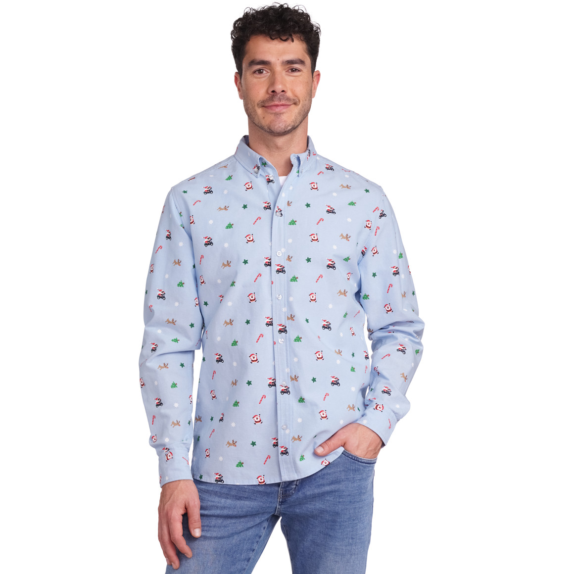 Herren Weihnachtshemd mit Allover-Print hellblau