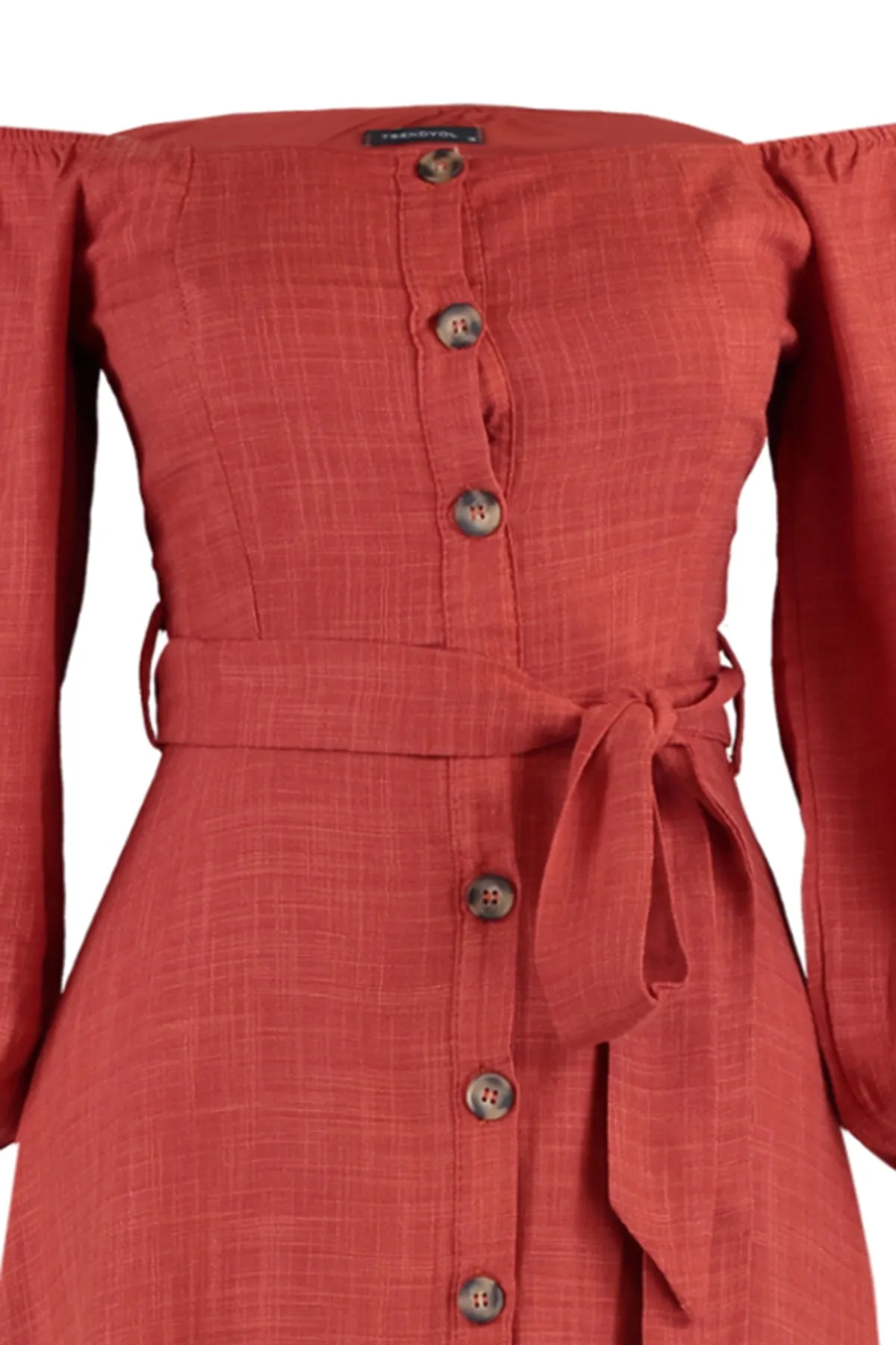 Trendyol Collection  Zimtfarbenes, gewebtes Midikleid mit Gürtel und Knöpfen TWOSS19IE0009