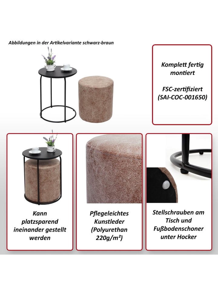 MCW 2er-Set Sitzhocker und Beistelltisch K48, Braun günstig kaufen onesize