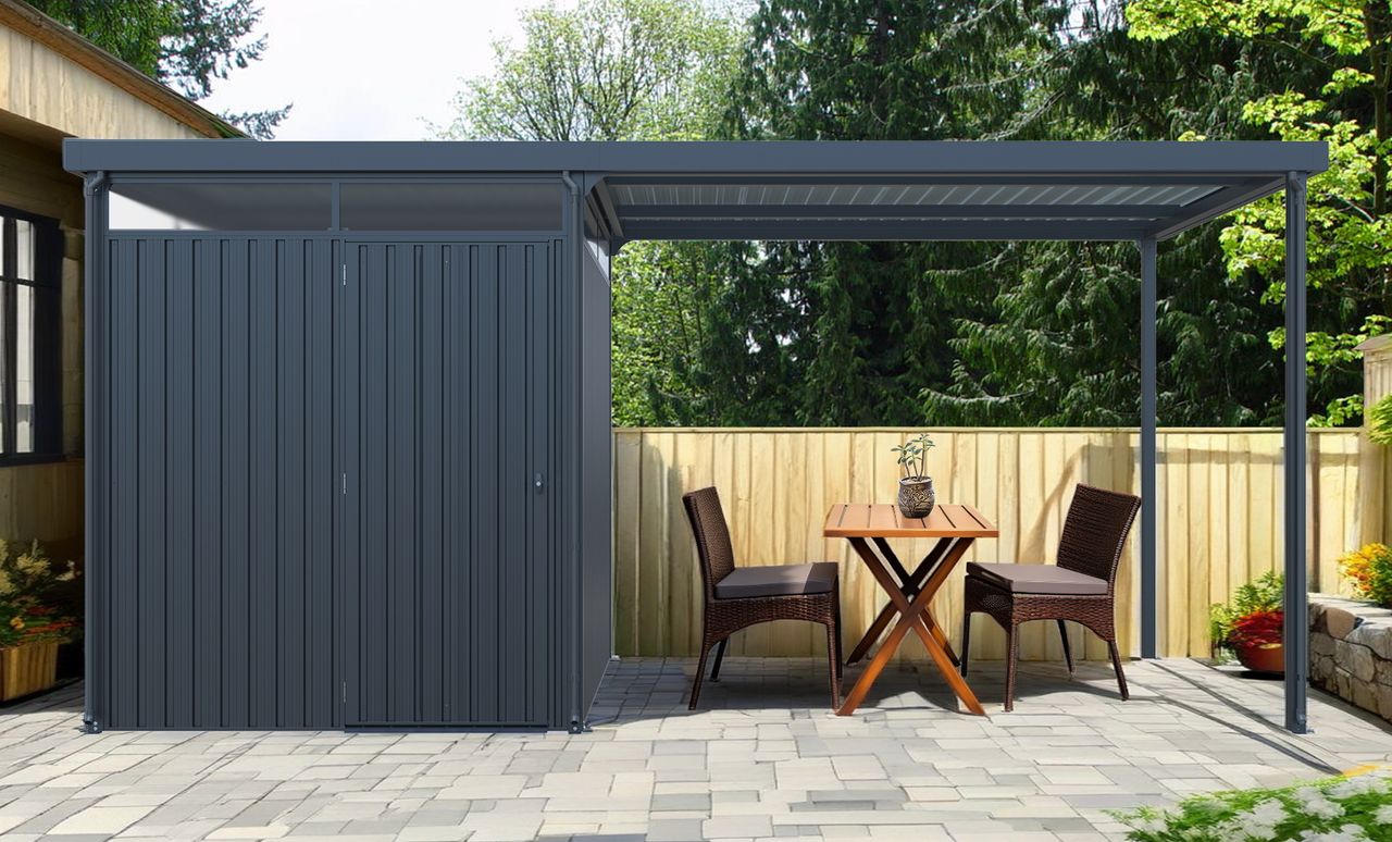 lovingHome® Metallgerätehaus 5㎡ Skylight mit ㎡ Carport-Erweiterung 2 in 1, ca. 245 x 204 x 226 cm