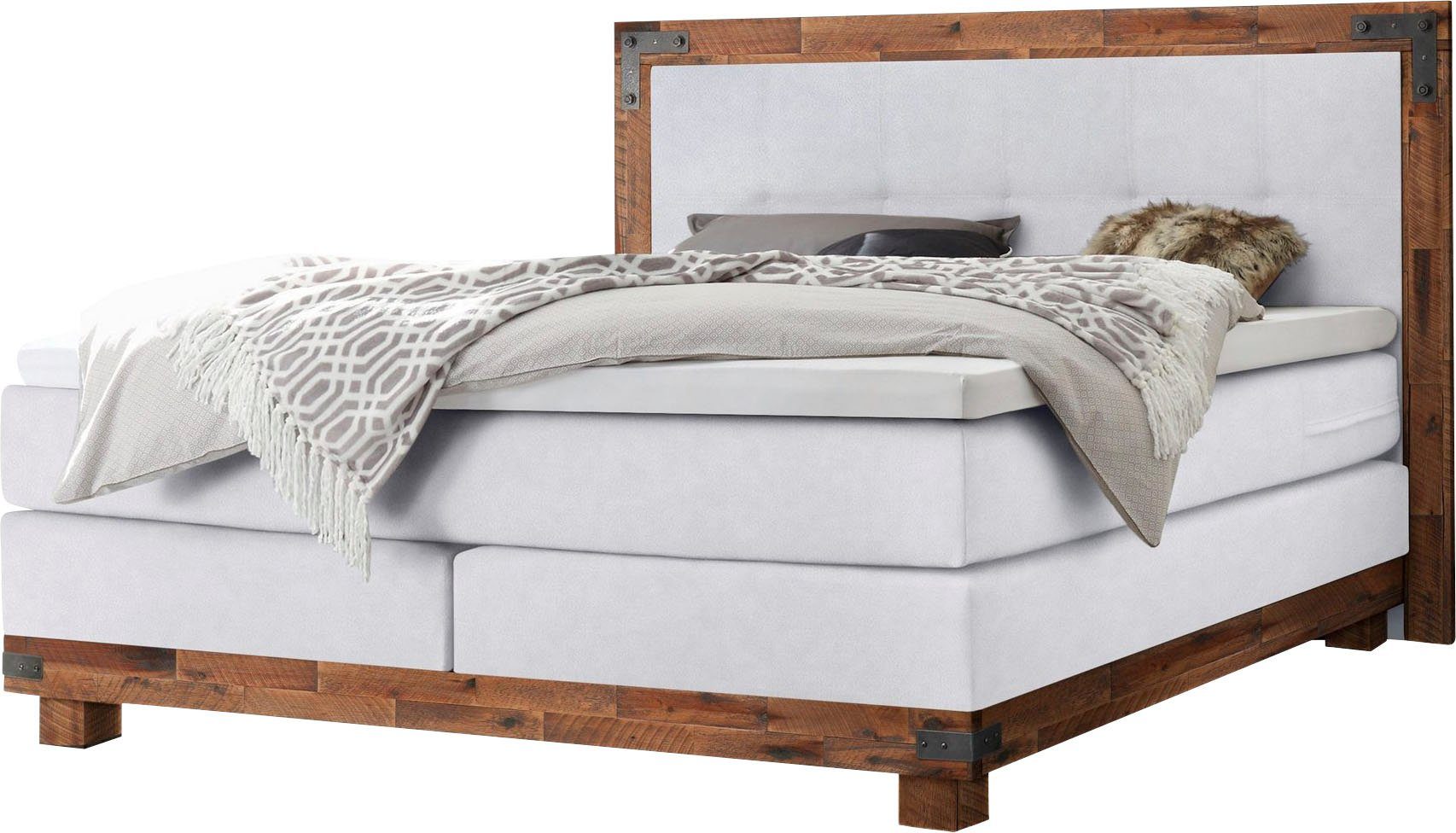 HASENA Boxspringbett Chicago, im Vintagelook mit Punktsteppung im Kopfteil, Massivholz-Umrandung