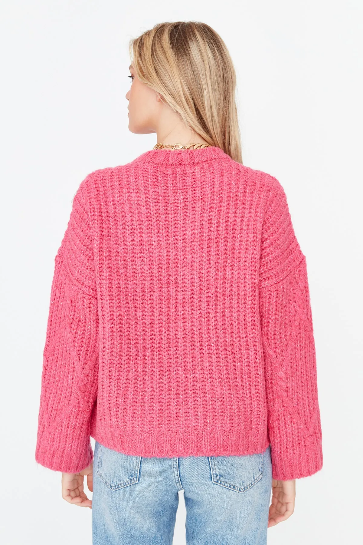 Trendyol Collection  Fuchsia Weicher Strukturierter Strickpullover mit weiter Passform TWOAW23KZ01373