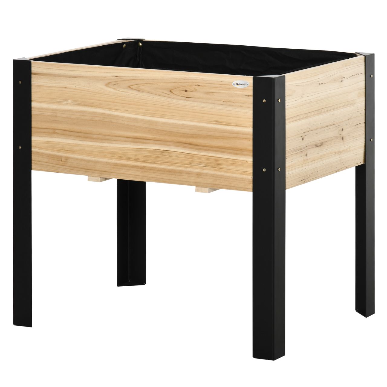 Outsunny Hochbeet Pflanzkasten Blumenkasten Blumentopf Kräuterbeet mit Vliesstoff Massivholz Stahl Natur Schwarz 80 x 60 x 74 cm